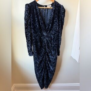 RONNY KOBO Astrid Dress Velvet Burnout Revolve Midnight Blue Dark Romance L